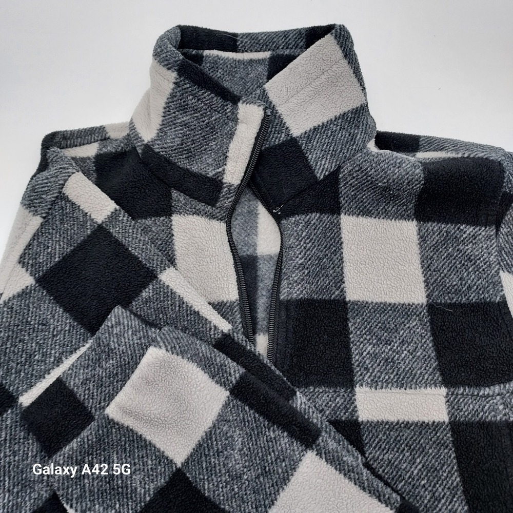 Columbia Youth Fleece Jacket Black Grey Buffalo Plaid Full Zip WB6588 Size 14/16